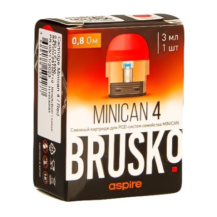 Сменный картридж Brusko - Minican 4 (0.8 Ом, 3 мл., Красный)